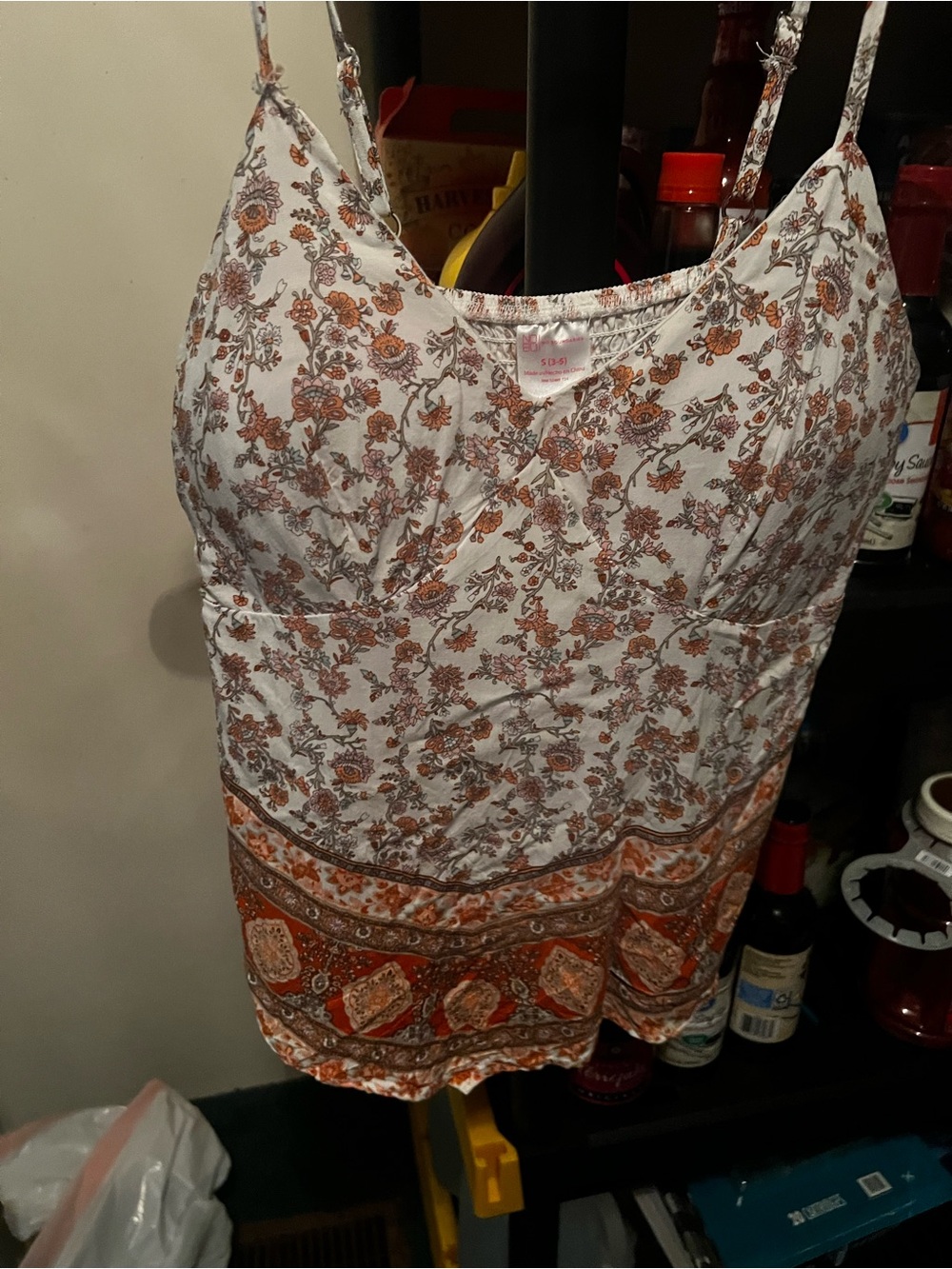 No Boundaries White Tank Top with Brown & Orange Floral Print